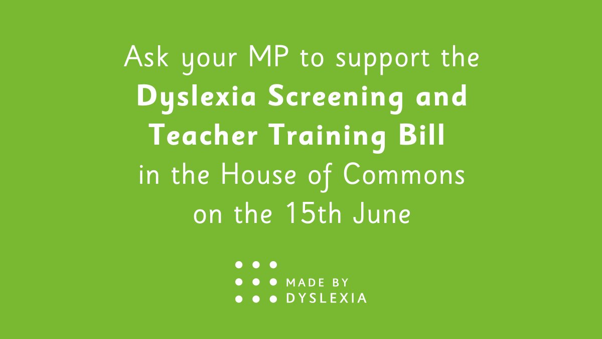 The UK Dyslexia Screening Bill will be reintroduced in Parliament today. This time, it will ask for universal screening for every child AND training for every teacher. TOGETHER we can make this change happen. Ask your MP to support today’s bill with a quick tweet or email 💥