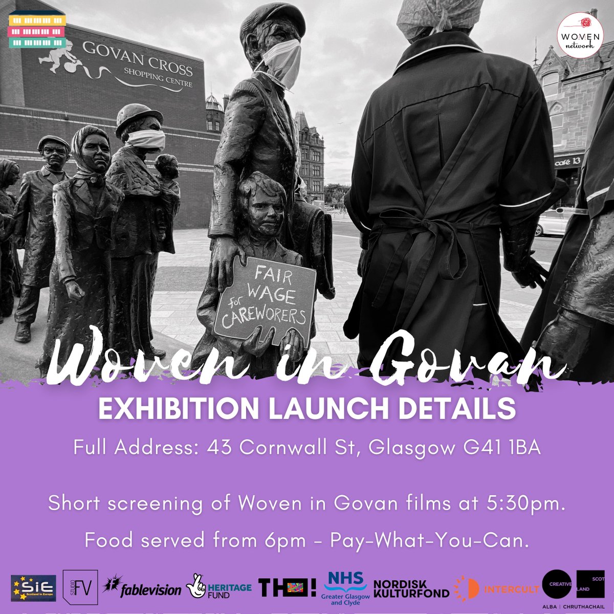 Studio_FV's tweet photo. #WoveninGovan comes to @KinningParkComp in 43 Cornwall Street, G41 1BA, on 23rd June. 

Enjoy our film showing, a bite to eat (for a donation) and meet the artists. #celebrating #womencarers #Covid19 
@tsbeall @_kamling @dstitch @KinDonna #AlexWilde 
@Audsvisual @LizFable @NHSGGC https://t.co/x23ROGPHuf