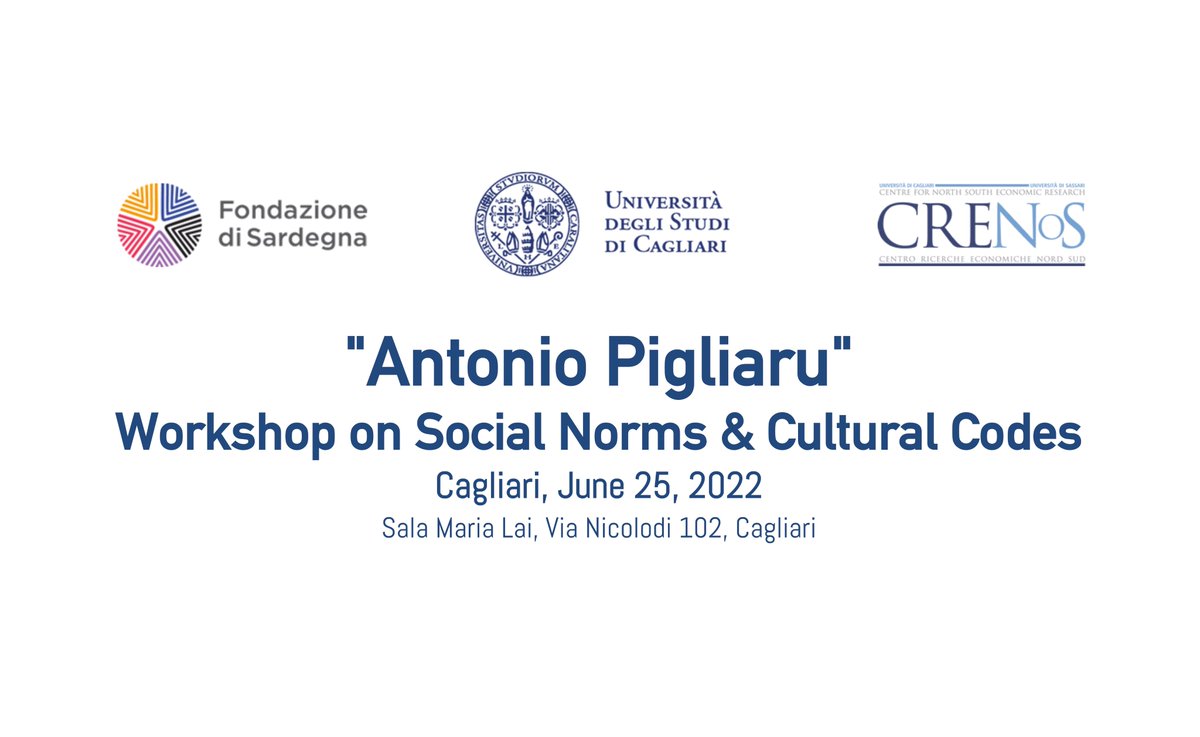 marcnieddu's tweet photo. Next week (June 25) join us in Cagliari for this amazing workshop. With @_alice_evans, @albertobisin, @Markcooney, @BenjaminEnke, @luigiguiso, @Mario_Macis, and many others we talk about Antonio Pigliaru’s work on the Barbagian Vendetta Code, cultures of honor and gender norms. https://t.co/z3kDBlKM0F