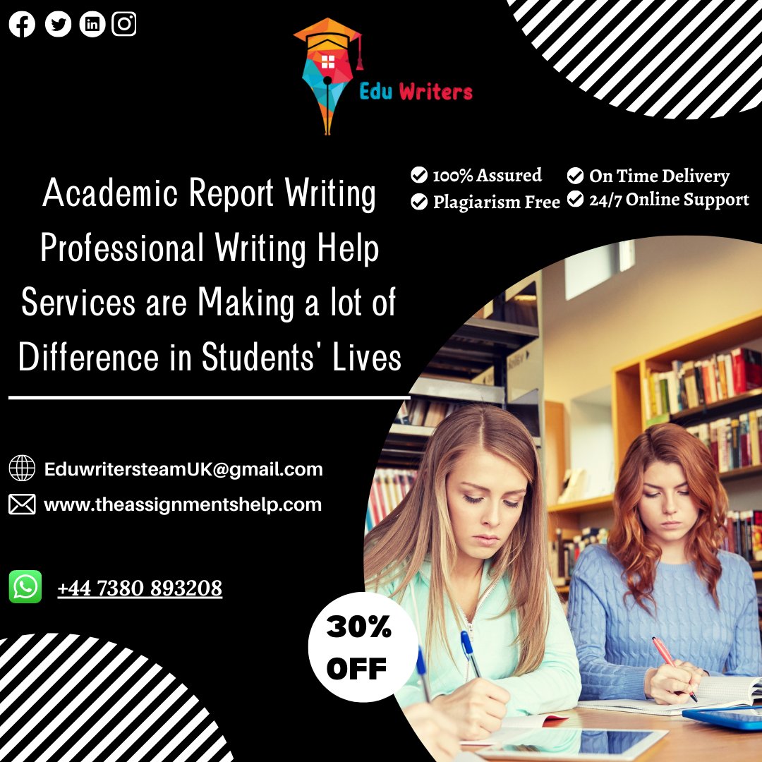 Eduwritersteam's tweet image. Be confident! Because you choose our report writing assignment help services.
Order your task Now:
#reportwriting #reportwritingassignmenthelp #Reportwritinghelp #writingassignment #writinghelp #assignmenthelp #assignments #help