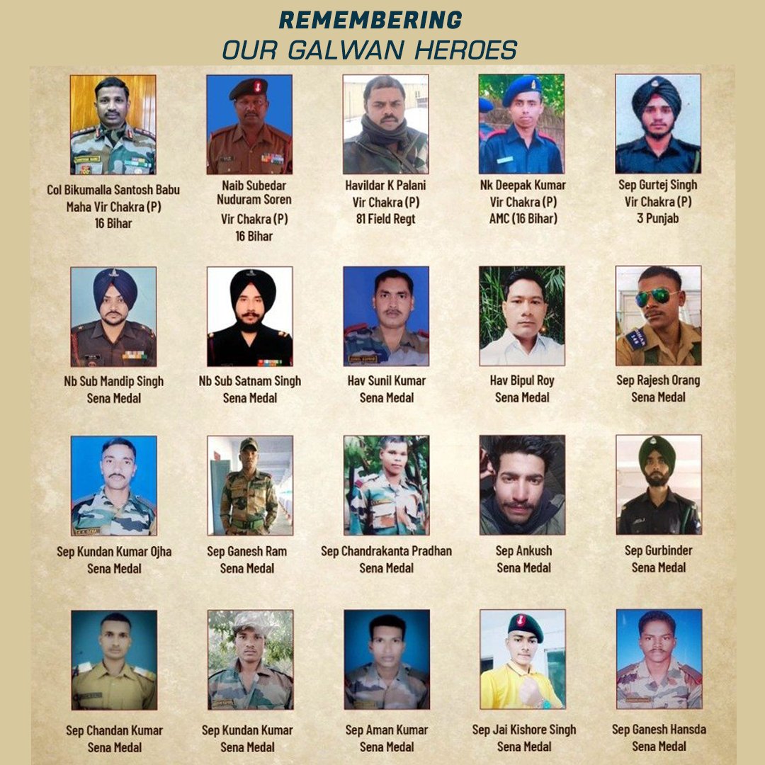 Defence_Nation's tweet photo. We Remember our Bravest Heroes of #Galwan today on their 2nd Balidaan Diwas.🙏🇮🇳
.
.
#IndianArmy #GalwanHeroes #GalwanKeSher #OpSnowLeopard #JaiHind #DefenceNation https://t.co/50jbkIUy9h