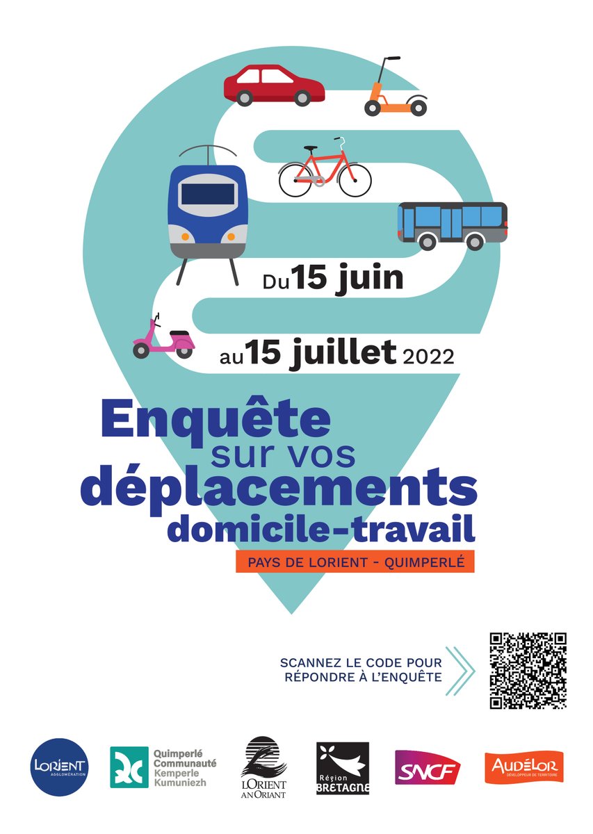 📣 Lancement d’une enquête sur les déplacements domicile-travail
📍 Sur le pays de #Lorient #Quimperlé jusqu’au 15 juillet
🎯 Objectif ?
🚌 Mieux connaître les pratiques &amp; les besoins de la population active en matière de déplacement

+d'infos 👉 bit.ly/3mQex2a
