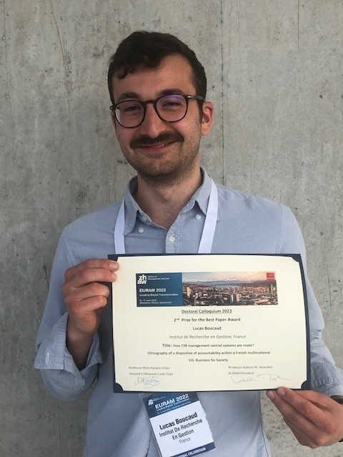 #EURAM2022: Doctoral Colloquium Best Paper Awards 2nd Prize: Lucas Boucaud, @IAE_G_Eiffel “How CSR management control systems are made? Ethnography of a dispositive of accountability within a French multinational”. SIG Business for Society. Congrats! / NP