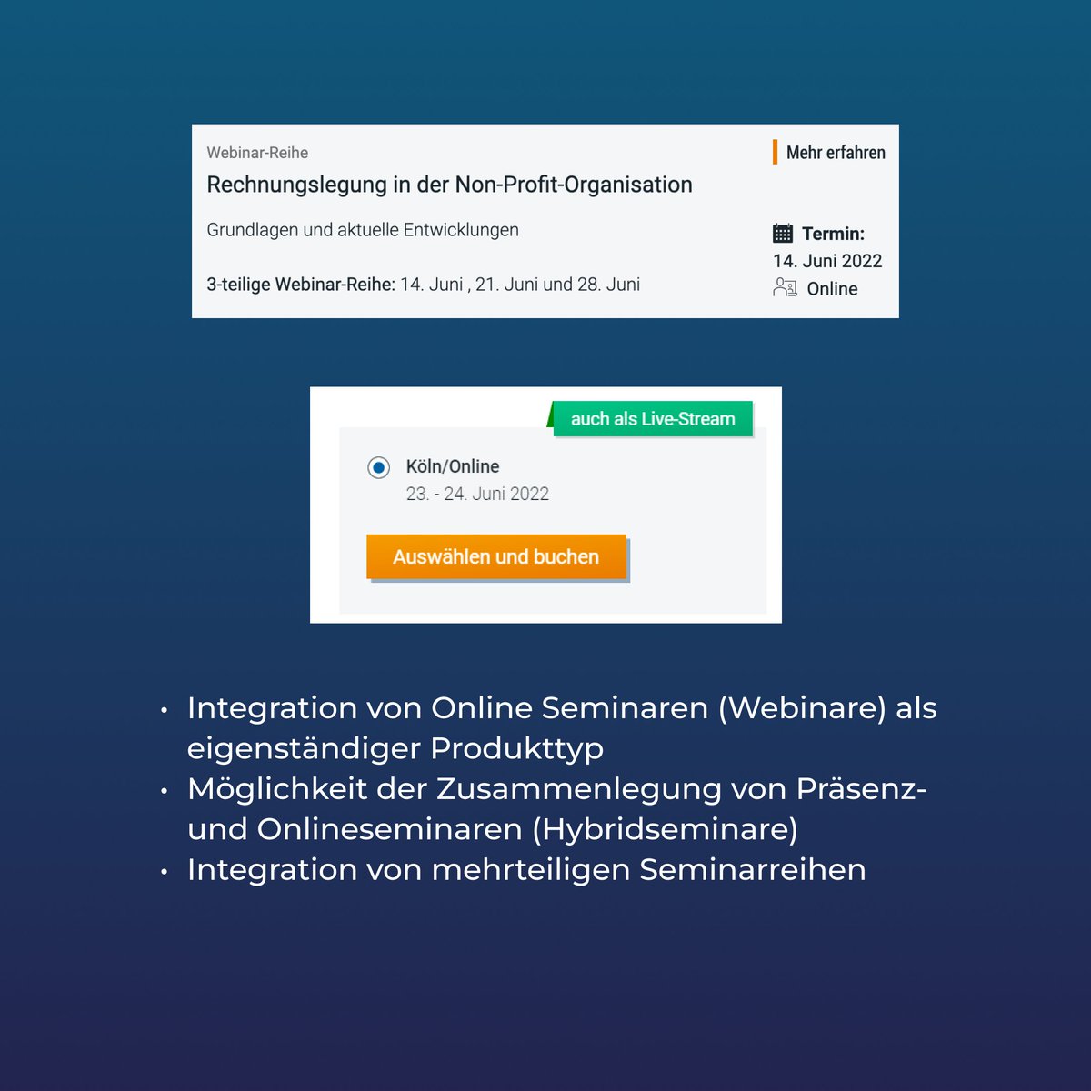 Im Zuge der Corona Pandemie benötigte unser Kunde die Möglichkeit, Online- und Hybridseminare im Shop anzubieten. Dies haben wir für ihn umgesetzt. Erfahre hier alles über unser Projekt mit dem Otto-Schmidt Verlag: e3n.de/projekte/otto-…

#symfony #microservices