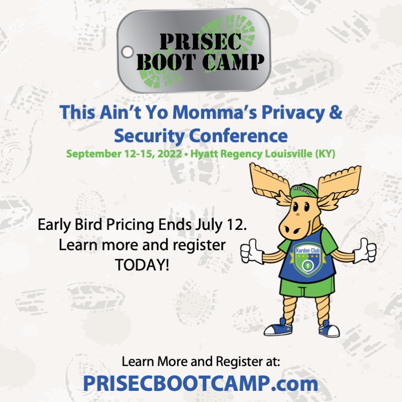 KardonHIPAA's tweet photo. "This is not a conference... it is an immersive training boot camp for anyone who needs to understand privacy and security programs." https://t.co/8Gc731iRFd

#HIPAA #InfoSec #PrivacySecurity #PrisecBootCamp #PriSec https://t.co/XofTNSOcHQ