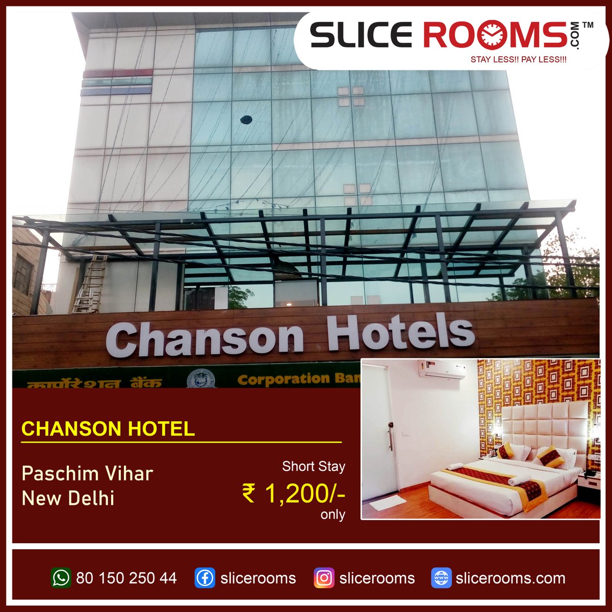 slicerooms's tweet photo. Chanson Hotel, Paschim Vihar, New Delhi is now available for short stay. Click the link to book micro-stay hotel room https://t.co/xWtgZW9g2C

₹ 1,200/- only. https://t.co/pO1YbUDPEL