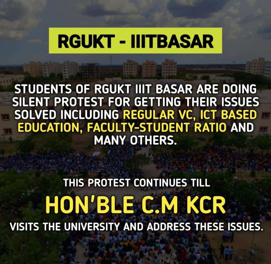 HegdeSaiprasad's tweet photo. Only a student who sat more than 6hrs  under the hot sun can understand how difficult the problems we are facing in #RGUKTBasar.8000 students demands should be resolved by the higher authorities ASAP @TelanganaCMO @KTRTRS @SabithaindraTRS @Collector_NML 
#VisitrguktBasar 
#RGUKT https://t.co/323yYLjt4s