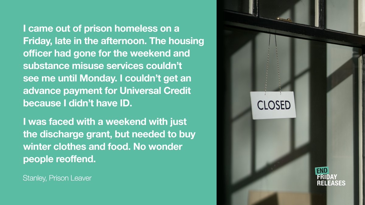 Nacro's tweet photo. ⬇️ Our #endFridayreleases campaign was driven by the experiences of our staff and service users, like Stanley who had previously been released on a Friday.

💫 The new @MoJGovUK plans will see people released earlier in the week to aid their resettlement: https://t.co/MrtXZKSQV5 https://t.co/fNo666hZpI