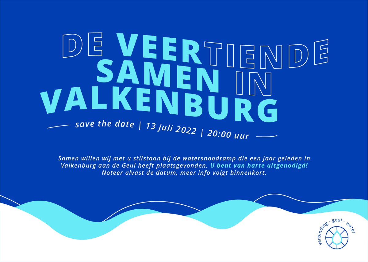 Op 13 en 14 juli worden in Valkenburg aan de Geul activiteiten georganiseerd om stil te staan bij de 
#watersnoodramp die dan precies één jaar geleden plaatsvond. Ben jij bij de herdenking? Bekijk hier de geplande activiteiten: valkenburg.nl/actueel/nieuws…