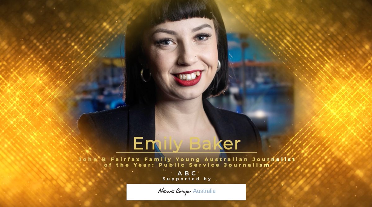 walkleys's tweet photo. The 2022 John B Fairfax Family Young Australian Journalist of the Year is Emily Baker. Congratulations @emlybkr! #Walkleys https://t.co/SkNho2pabK