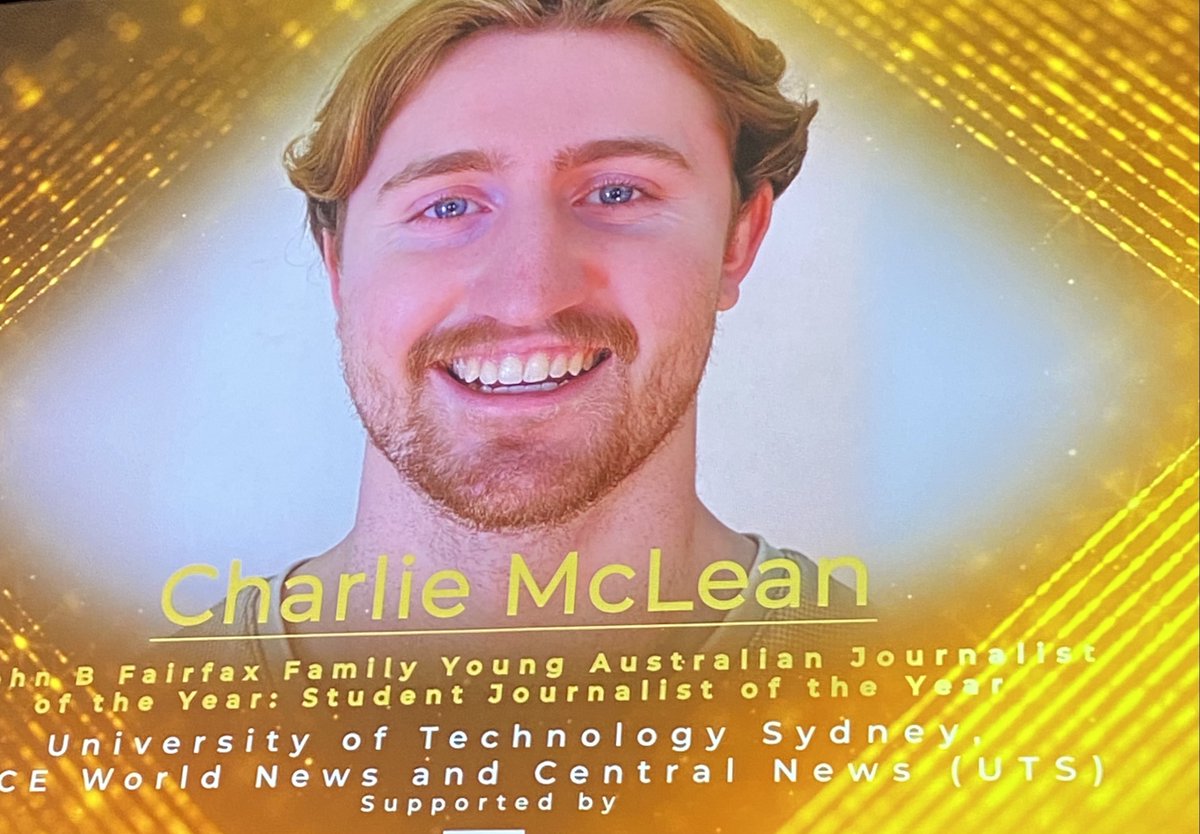 UTS Journalism (@centralnewsuts) on Twitter photo The Walkleys have named <a href="/charliemclean23/">Charlie McLean</a> Student Journalist of the Year at their mid-year awards night this evening. Charlie was nominated alongside fellow <a href="/UTSFass/">UTS Arts & Social Sciences</a> student Rafqa Touma <a href="/At_Raf_/">Rafqa Touma</a> and Curtin Uni's Cason Ho. Congrats to all of them!!! Well done Charlie! The Walkleys have named <a href="/charliemclean23/">Charlie McLean</a> Student Journalist of the Year at their mid-year awards night this evening. Charlie was nominated alongside fellow <a href="/UTSFass/">UTS Arts & Social Sciences</a> student Rafqa Touma <a href="/At_Raf_/">Rafqa Touma</a> and Curtin Uni's Cason Ho. Congrats to all of them!!! Well done Charlie!