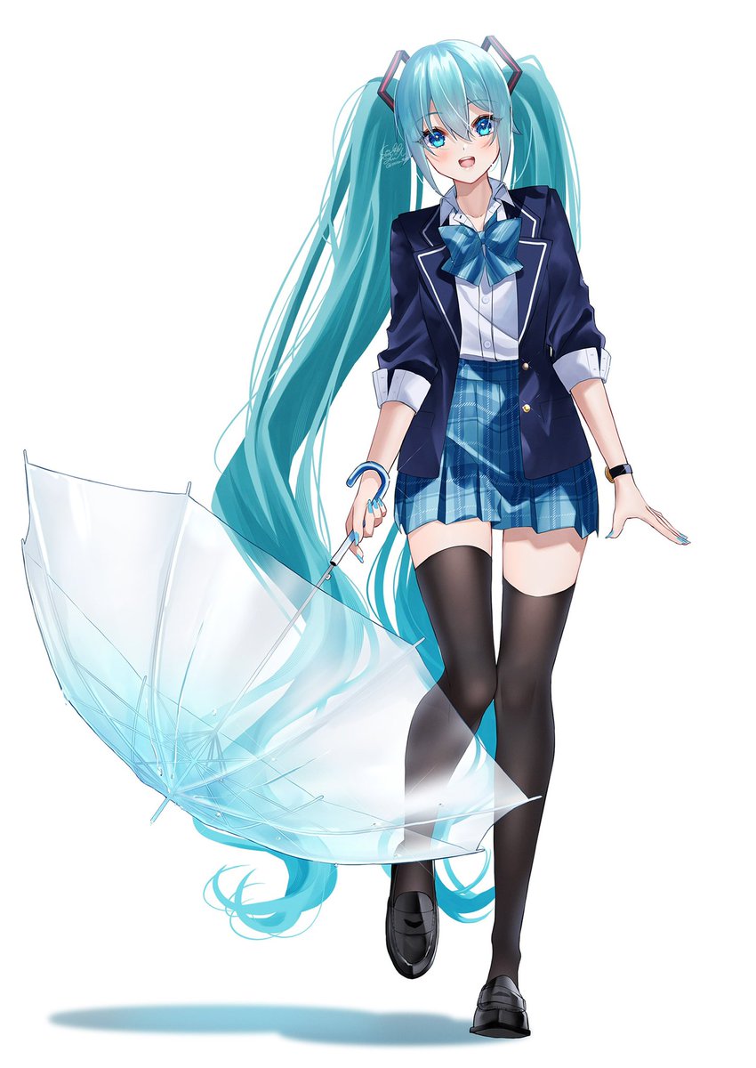 hatsune miku 1girl solo long hair skirt shirt twintails thighhighs  illustration images