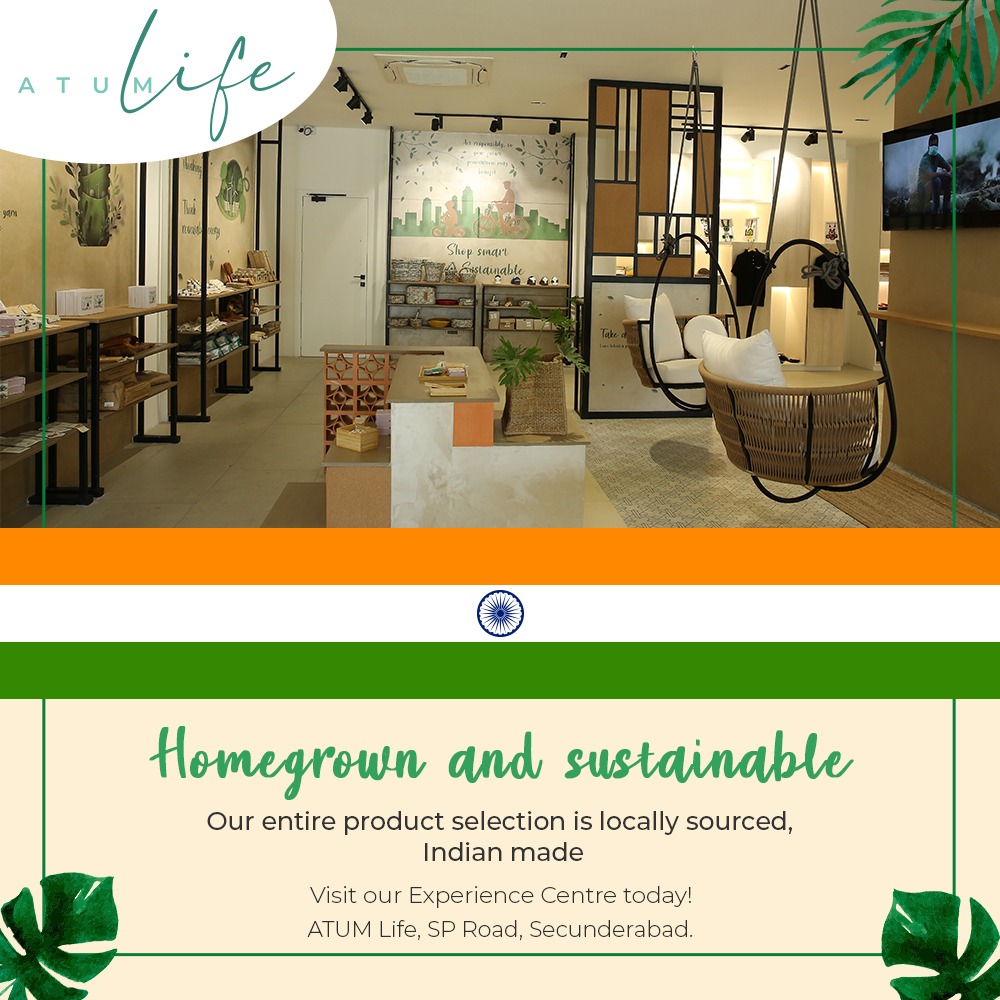 AtumLife's tweet photo. We’re ‘vocal for local’ and proud to say that our entire product selection is #madeinIndia and indigenously sourced! Visit #ATUMLife today and explore eco-friendliness wrapped in our tricolour! #SustainableProducts #EcoFriendlyShopping #sustainableshopping #shoplocal #visitstore https://t.co/CMDLr8mpw0