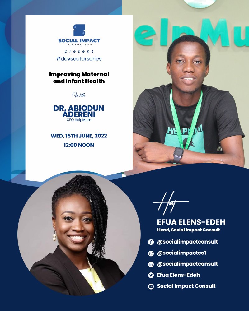 LEAPAfrica's tweet photo. Join one of our Social Innovator's fellow Abiodun Adereni on the #devsectorseries as he will be talking about improving maternal and infant health. 

#socialimpact #LEAPAfrica #innovators https://t.co/S5ZRii94y0