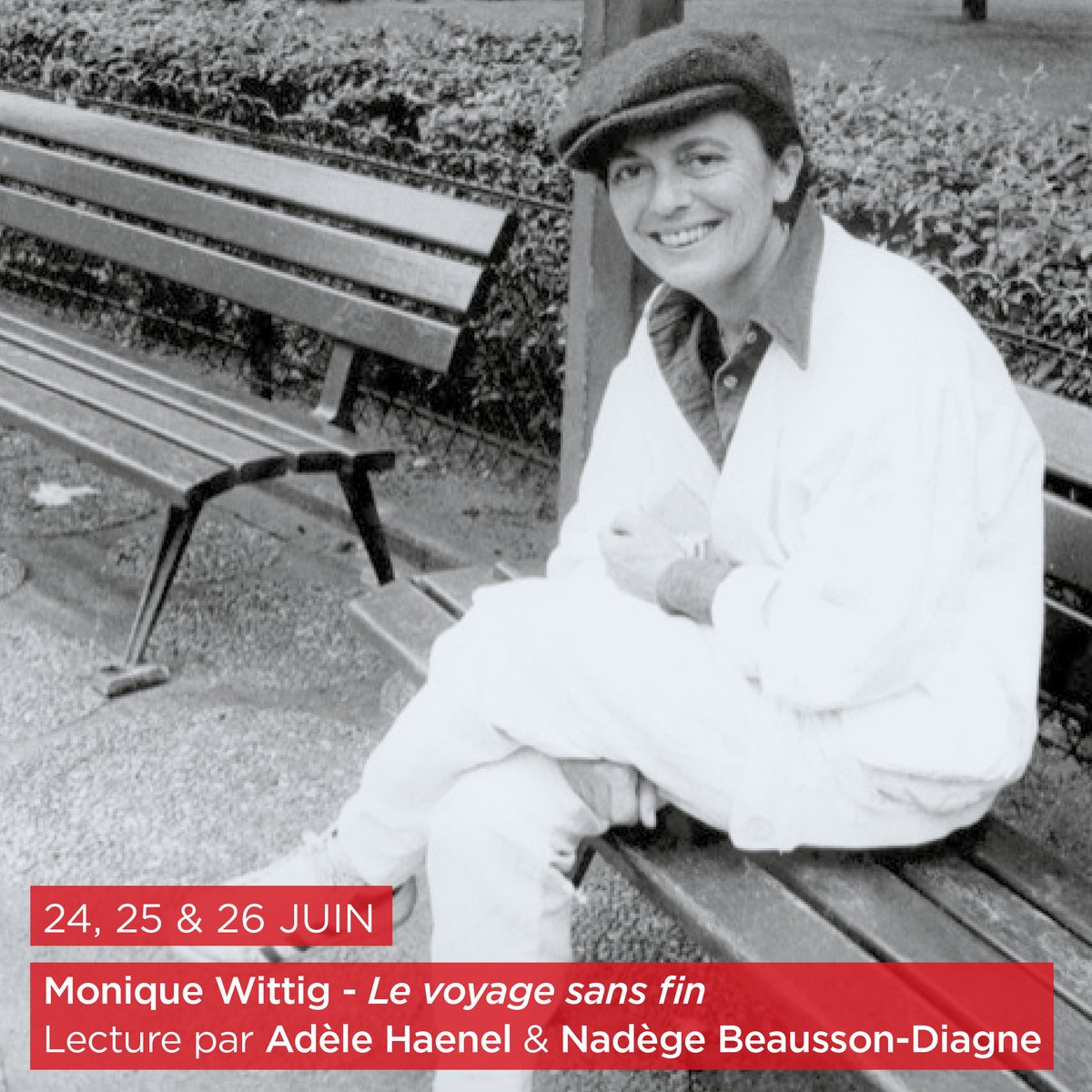 maisonpoesie1's tweet photo. // MONIQUE WITTIG - LE VOYAGE SANS FIN //
Lecture par Adèle Haenel et Nadège Beausson-Diagne qui feront entendre la voix singulière et créative de cette militante, romancière et théoricienne. 
Infos sur notre site ➡️https://t.co/y5uQmr2Rw2 https://t.co/tXDyk6EZUp