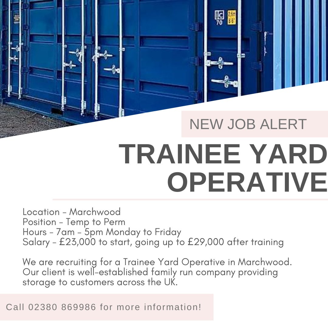 Exciting entry-level position in Marchwood (SO40)! 🥳
Call Alex on 02380 869986 to discuss ☎️
#NewJob #EntryLevel #Containers #YardOperative #ApplyToday #TempToPerm #PermEmployment #Recruitment #MaydayPersonnel #MaydayJobs #MaydayRecruitment