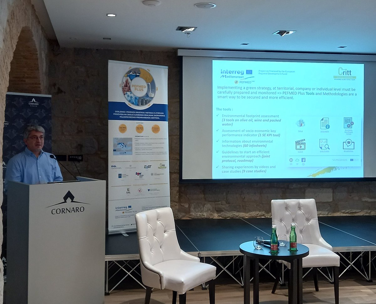 PEFMEDPLUSproject (@pefmedplus) on Twitter photo #pefmedplusfinalconference
French partner @crittiaapaca is outlining #pefmedplus tools tested in three supplychians: #oliveoil, #wine and #mineralwater. 
We are sharing useful methods & best practices to #green the #agrifoodsector 🌱
TOGETHER WE GO FURTHER 🌏
#MADEINMED #pefmedplusfinalconference
French partner @crittiaapaca is outlining #pefmedplus tools tested in three supplychians: #oliveoil, #wine and #mineralwater. 
We are sharing useful methods & best practices to #green the #agrifoodsector 🌱
TOGETHER WE GO FURTHER 🌏
#MADEINMED