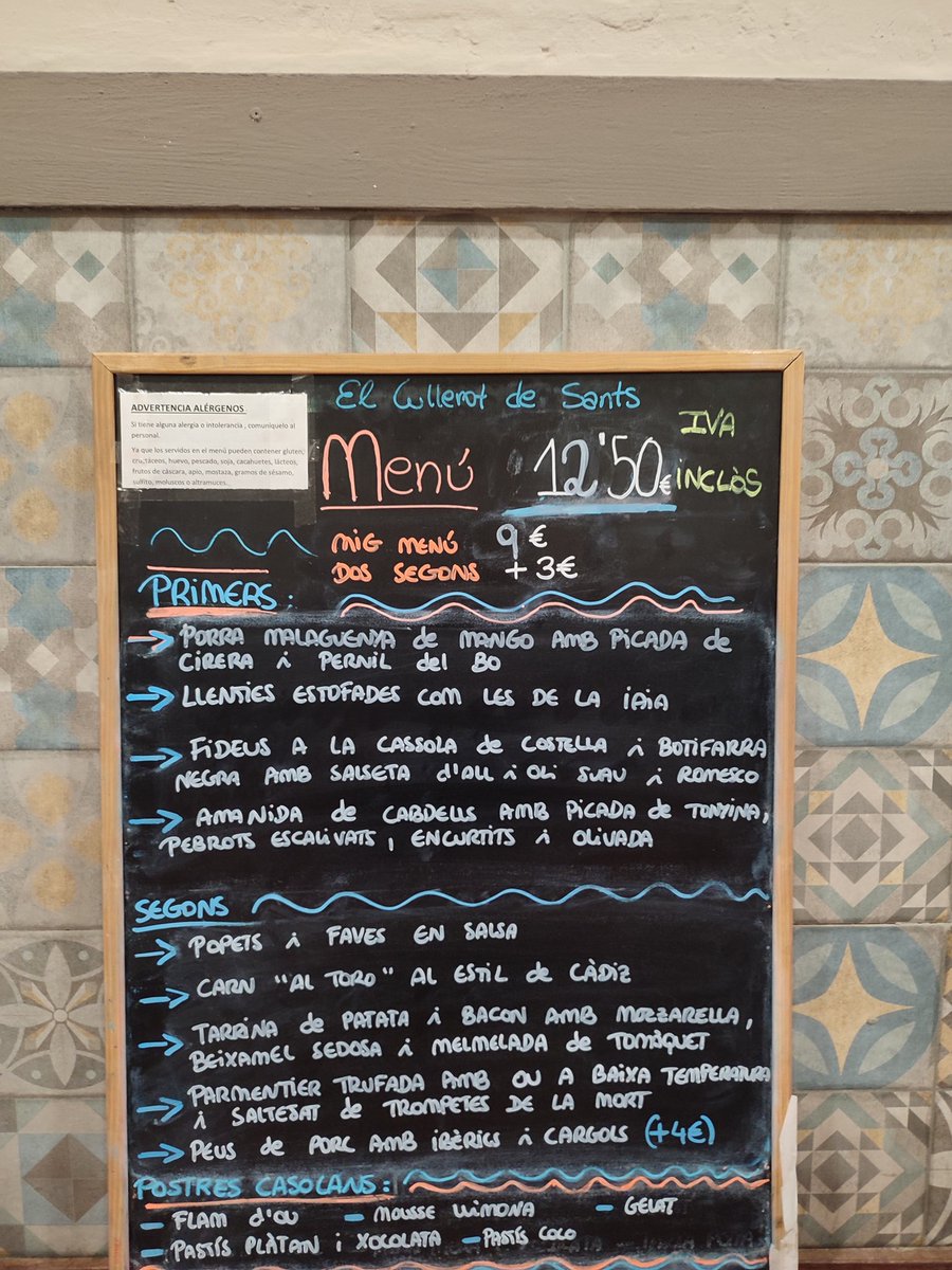 CullerotDe's tweet photo. Bon dia! Menú d'avui en el @CullerotDe #sants @DO_sants https://t.co/hJ3s6hLFNr
