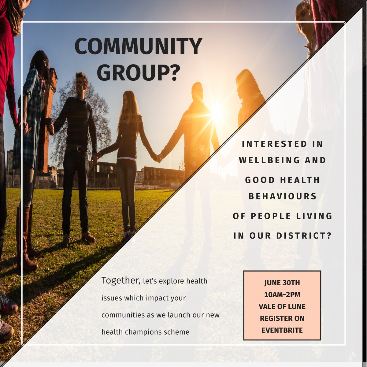 There are many #health &amp; #wellbeing challenges facing our communities. Together, we can make a difference. We’re inviting #community groups to explore issues at the heart of their communities with us &amp; get help on applying for funds to make a change. Book eventbrite.co.uk/e/365456308657