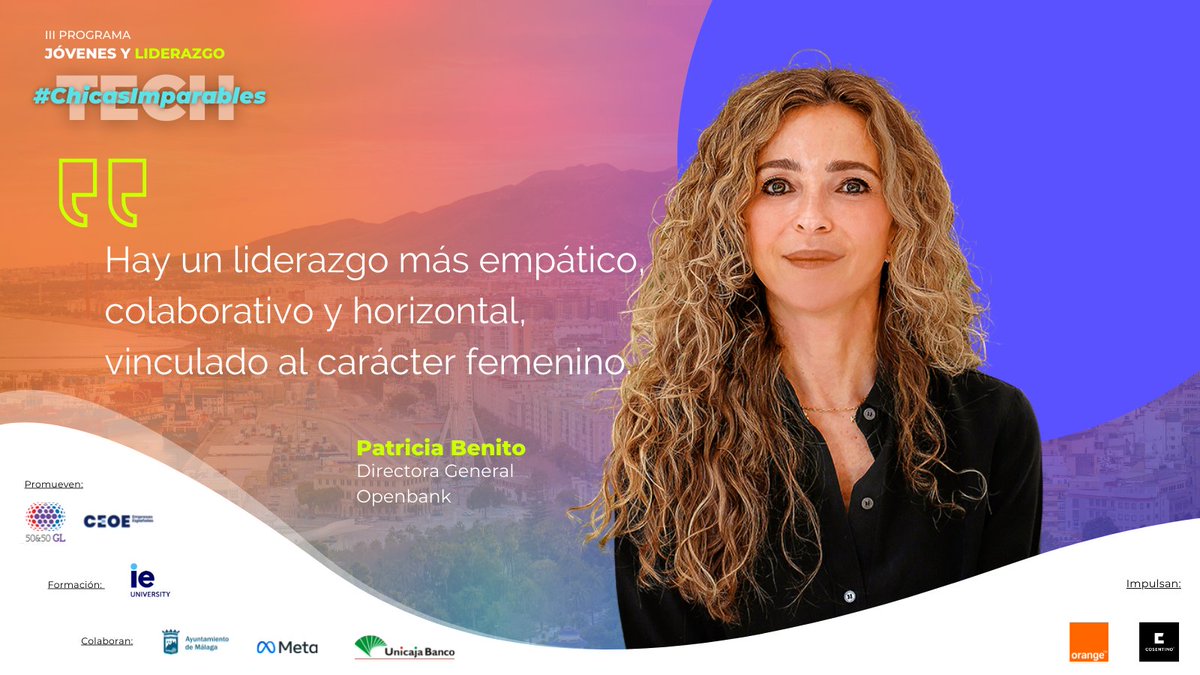 🤩Deseando escuchar la Masterclass de <a href="/PatriciaBenito/">Patricia Benito</a>, DG <a href="/openbank_es/">Openbank</a>

🗒️Finanzas al servicio de las personas
#ChicasImparablesTech Summer☀️

🔸<a href="/IEuniversity/">IE University</a>
<a href="/CEOE_ES/">CEOE</a> <a href="/Fundacion_Ceoe/">FundacionCEOE</a>
<a href="/orange_es/">Orange España</a> <a href="/GrupoCosentino/">Cosentino</a>
<a href="/malaga/">Ciudad de Málaga</a> <a href="/Meta/">Meta</a> <a href="/UnicajaBanco/">Unicaja</a>

ÚLTIMAS PLAZAS👉🏽5050gl.com