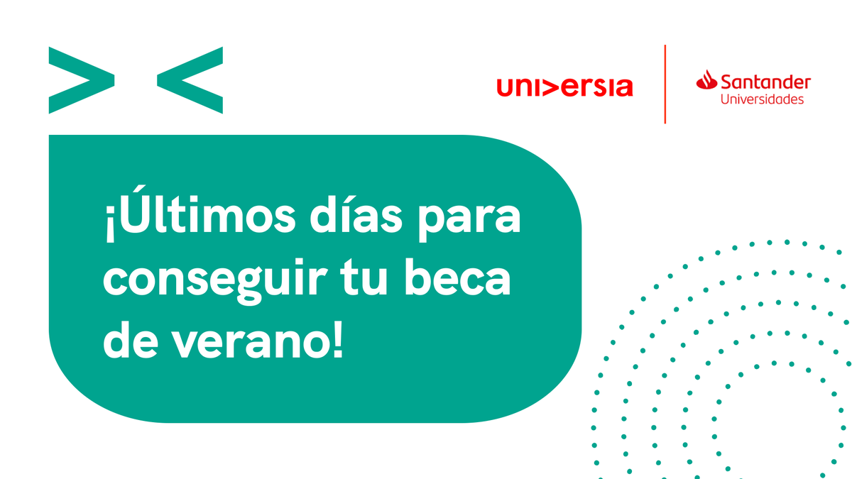 Universia's tweet photo. ¡No te quedes sin beca! ⚠ Últimos días para conseguirla y disfrutar de los cursos de verano de la Escuela Complutense, @fundacionucm. Incluye descuentos en la matrícula y alojamiento completo ➡ https://t.co/VufTSIUfFs @SantanderUni https://t.co/jBt2M0mSYe
