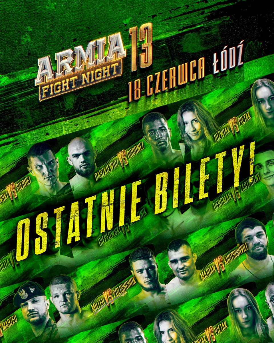 🚨 TICKET ALERT 🚨 

ticketos.pl/event/4504

MAMY NADZIEJĘ, ŻE WIDZIMY SIĘ W SOBOTĘ NA ŻYWO 🔥😈

<a href="/BatkowskiFilip/">Filip BĄTKOWSKI</a> <a href="/DWMMA1/">Dawid Walasek DWM</a> <a href="/JGromadzinski/">Jarosław Gromadziński</a> <a href="/Zelazna_Dywizja/">18 Dywizja Zmechanizowana</a> <a href="/sport_tvppl/">TVP SPORT</a> <a href="/pruszynski_pl/">Blachy Pruszyński</a> <a href="/Polska_Zbrojna/">polska_zbrojna</a> <a href="/PGZ_pl/">Polska Grupa Zbrojeniowa🇵🇱</a>