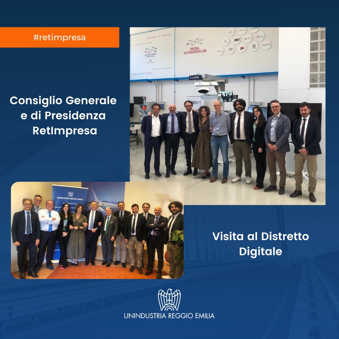 UnindustriaRE's tweet photo. Si è tenuta a Reggio Emilia la riunione del Consiglio Generale e di Presidenza @RetImpresa presso @UnindustriaRE
La delegazione ha visitato il Digital Automation Lab e lo Human & Technology Training Center per conoscere il #DistrettoDigitale promosso da Unindustria Reggio Emilia https://t.co/19m0JdKfzZ