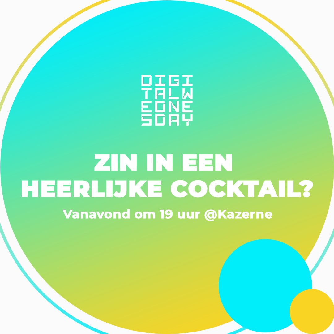 ⏳ Vanavond! Dé allereerste DW Zomerborrel. Een cocktail van digital inspiratie, netwerken én gekoelde drinks. Zorg dat je vanavond uiterlijk 18.50u binnenwandelt bij <a href="/KazerneEhv/">Kazerne</a> aan de paradijslaan 2-8 in Eindhoven. 

#digitalwednesday #netwerk #brainport