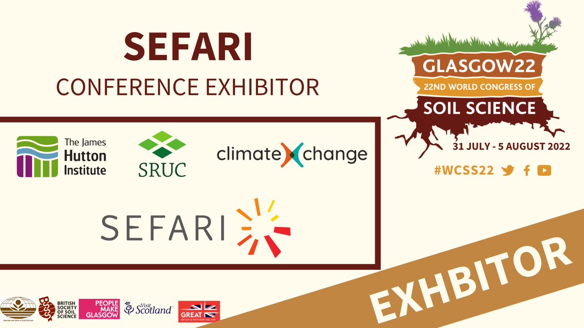 📣 New #exhibitor announcement! 📣 @SEFARIscot are a group of 6 research institutes, including @JamesHuttonInst and @SRUC, providing ground breaking studies. We are delighted that they and @ClimateXChange will be joining us. See you in #Glasgow for #WCSS22! #Science #Soil