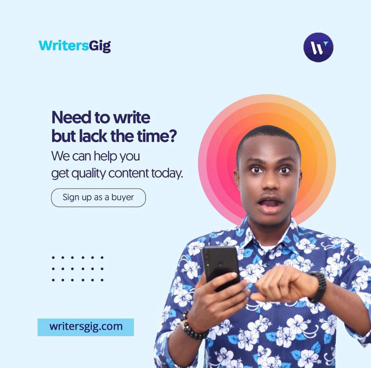WritersGig's tweet photo. A tap on https://t.co/VPrFc9Ntd1 will be worth it🤯😉🚀

Sign up as a buyer today to enjoy this benefit.
Your content deserves a professional touch🙌

Follow @writersgig today🚀🚀🚀

#writersgig #writerscommunity #freelancewriter #freelancers #freelancing #freelancewriters https://t.co/YeDZUsvPWw