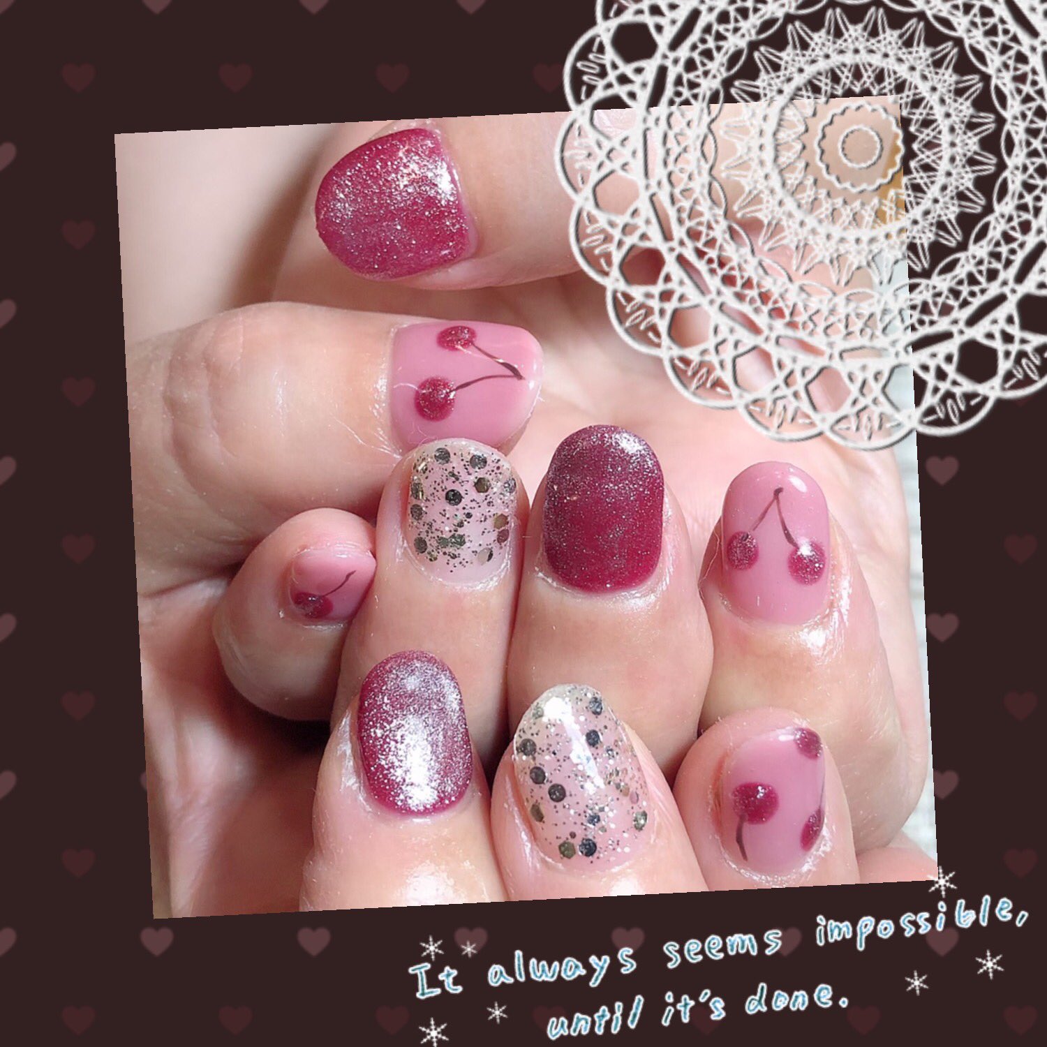 学芸大学でお洒落ネイルpetitnailmiu マグネットチェリーネイル チェリーネイル マグネットネイル ラメネイル お洒落ネイル ネイル 学芸大学ネイル 学芸大学 武蔵小山 武蔵小山ネイル 個性派 個性派ネイル アートネイル ネイルスクール