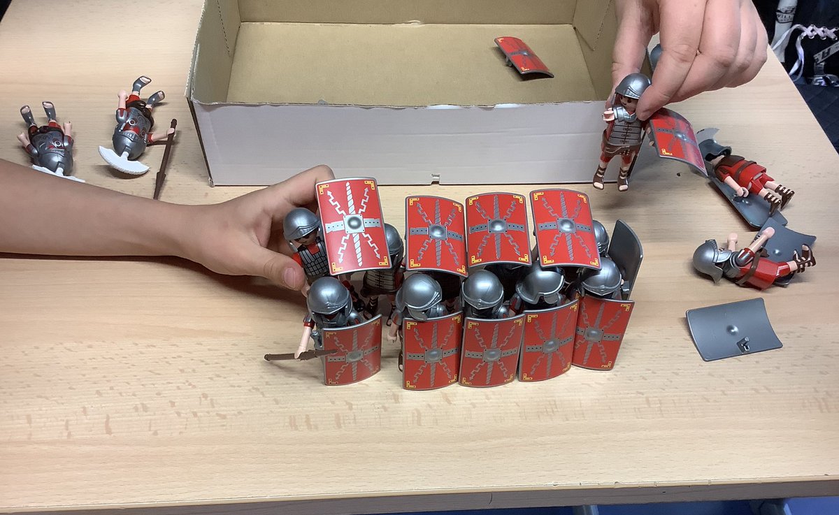 HumanitiesKibs's tweet photo. 6F putting the Tortoise formation to the test, thanks to Playmobil Roman legionaries! #playmobil #KIBSYear6 #kibscreates #teachinghistory #playmobilhistory #romanplaymobil #playmobilroman #playmobilromanos https://t.co/qMVV0pbEjL