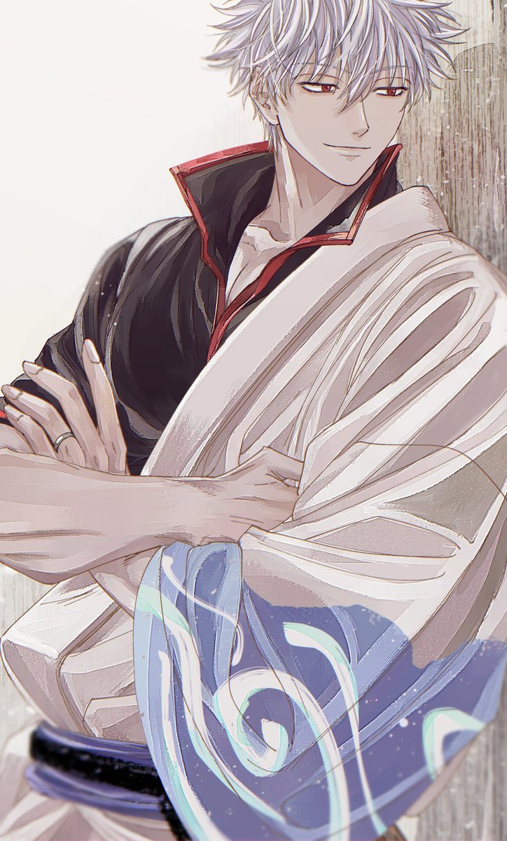 sakata gintoki male focus 1boy solo white kimono japanese clothes kimono red eyes  illustration images