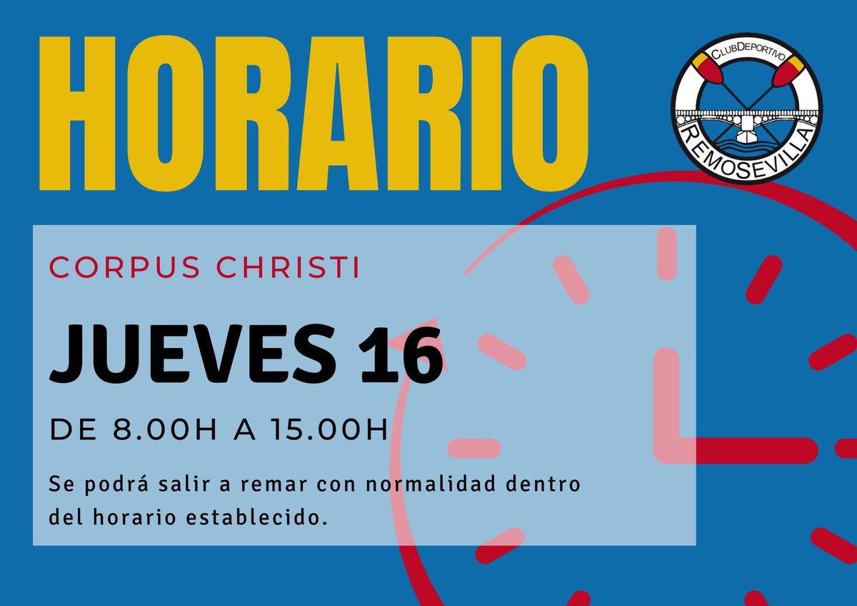 #SociosCDRS recordad que mañana jueves es día festivo y el horario del club será el siguiente: