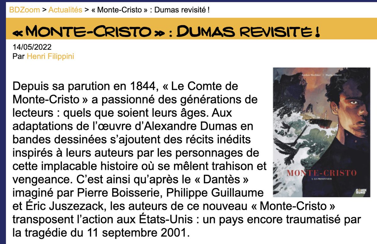 jmechner's tweet photo. #BDZoom review de notre Monte-Cristo T1 !
https://t.co/Uyokj5U8GN @GlenatBD https://t.co/pqXD13jd3p