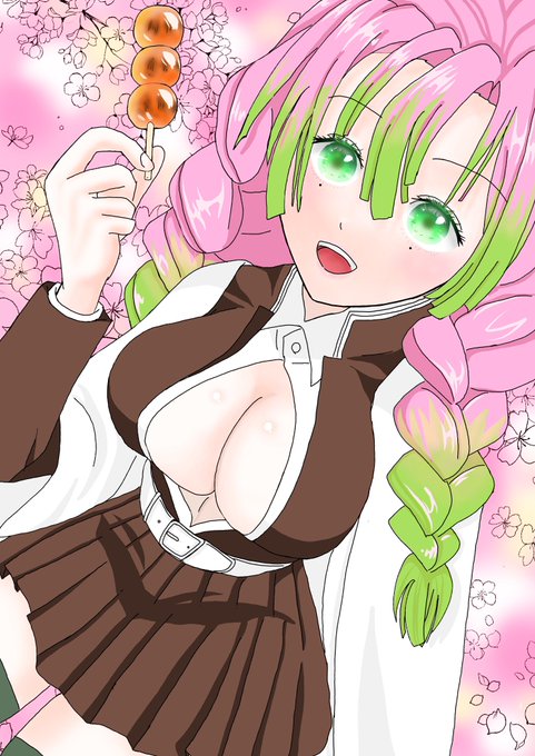 春雨サラダさんがTwitterに投稿した甘露寺蜜璃(鬼滅の刃)のイラスト。