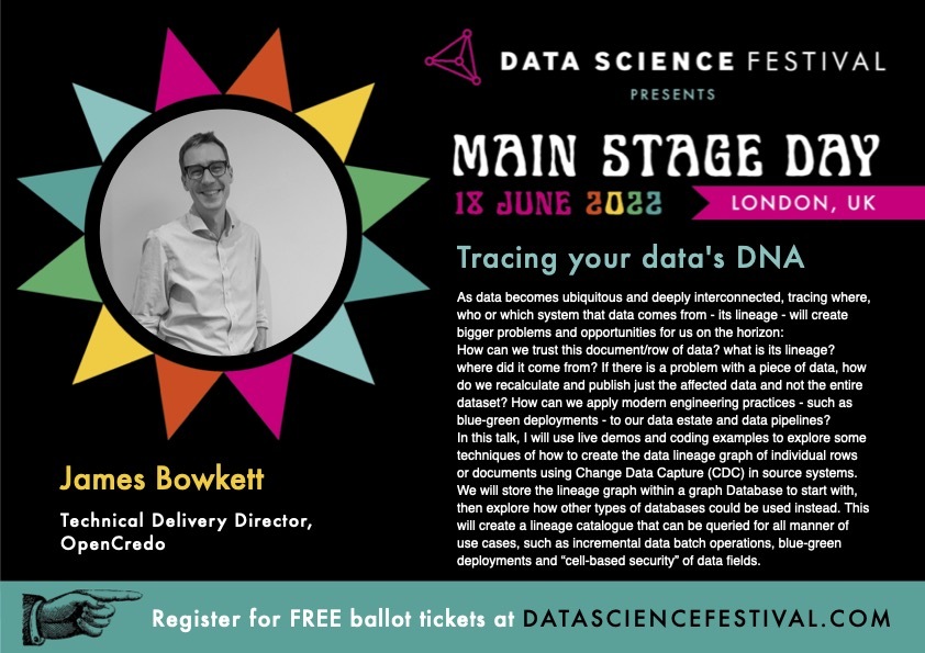 Attending the Data Science Festival at @CodeNode this Saturday?   If so, make sure to check out the talk by our Technical Delivery Director, @techwob on 'Tracing your data's DNA.'  1ad.biz/s/HvZCp  #DNA #DSFmainstageday #CDC #DataLineage