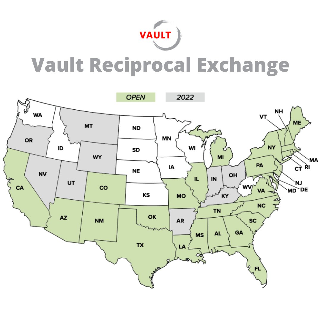 VaultInsHQ's tweet photo. We are excited to announce that the Vault footprint has expanded to the states of New Mexico and Mississippi, and we look forward to expanding into several new states by the end of 2022.

Stay tuned! https://t.co/gi37dVvRW5