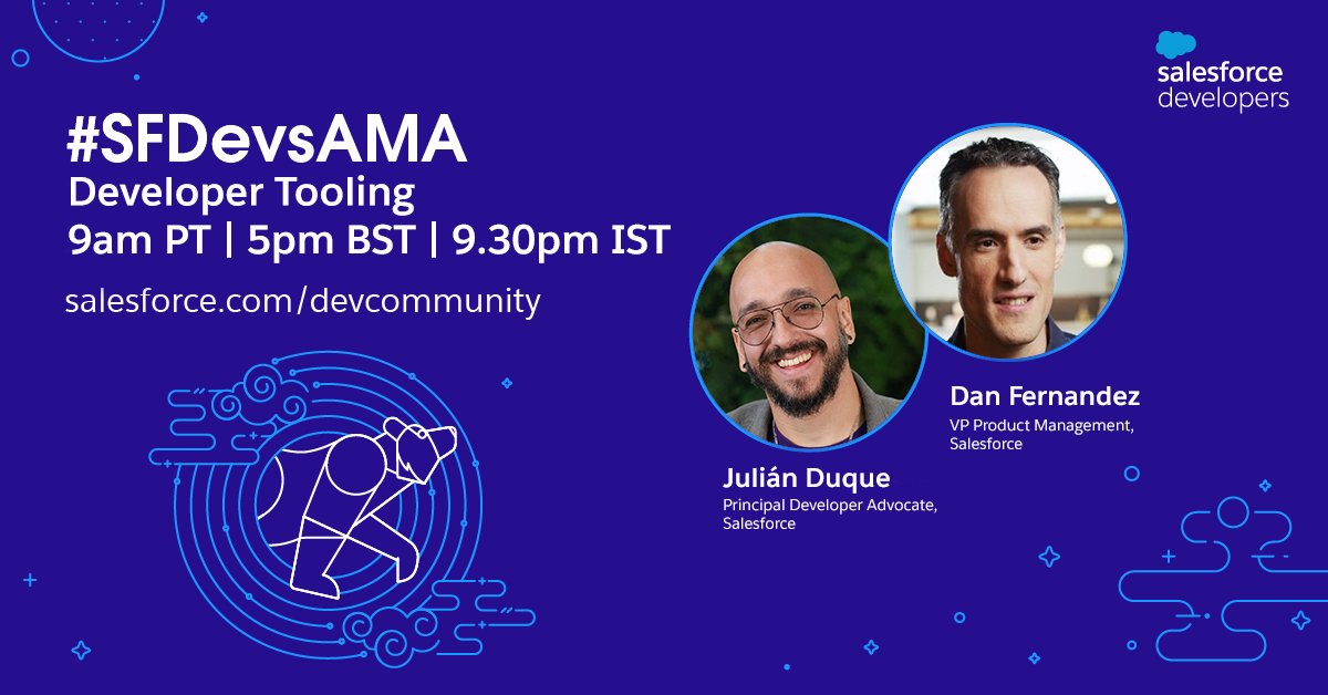 SalesforceDevs's tweet photo. Happening today! Bring your questions about Developer Tooling to our monthly #SFDevsAMA. Join @julian_duque and @danielfe as they answer your questions LIVE. We're starting June 15 at 9:00 a.m. PT.
👉 https://t.co/03OpGTCQ4u https://t.co/Iml0ba5xsR