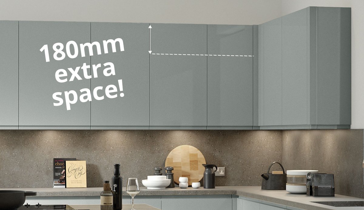 OnTrendKitchens's tweet photo. Designing your new kitchen and worried about storage space? Tall walls are great for creating extra space without looking overpowering, an extra 180mm of space in every cabinet could solve your problem! https://t.co/zV6f1i5F2z