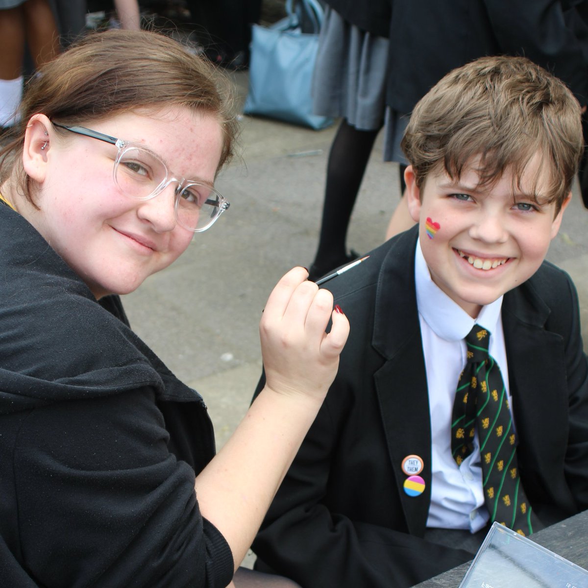 CHSupdates's tweet photo. #CHS are proudly flying the flag for #Pride month.  Yesterday our #DiversityGroup hosted a🌈bake sale &amp; face painting event to raise funds for LGBTQ+ charities @AKTCharity &amp; @TheProudTrust. Well done and thank you to all involved 🏳️‍🌈@CHS_MFL #LovingGod #CaringForEachOther https://t.co/k9KSueWdEV