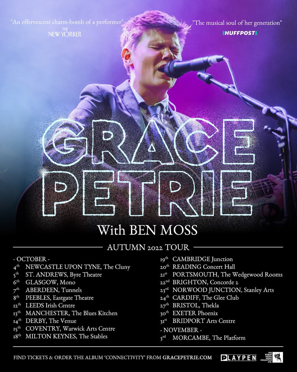 NEWS! Pleased to share with you my Autumn 2022 tour dates, featuring @BenMossFolk.

These are likely to be my last UK dates for a while so I’d love to see you there. Tickets go on sale Friday at noon, get them from gracepetrie.com/gigs