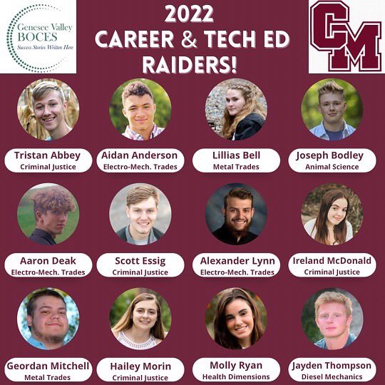 CalMum_Raiders's tweet photo. On Tuesday evening, June 14, 2022, GV BOCES hosted their annual Senior Awards Ceremony at the Richard C. Call Arena at Genesee Community College. 
Congrats to our 12 Raiders who completed their Career &amp; Tech Educational Programs! Join us in congratulating our CTE Class of 2022. https://t.co/jrwNHYXyNJ