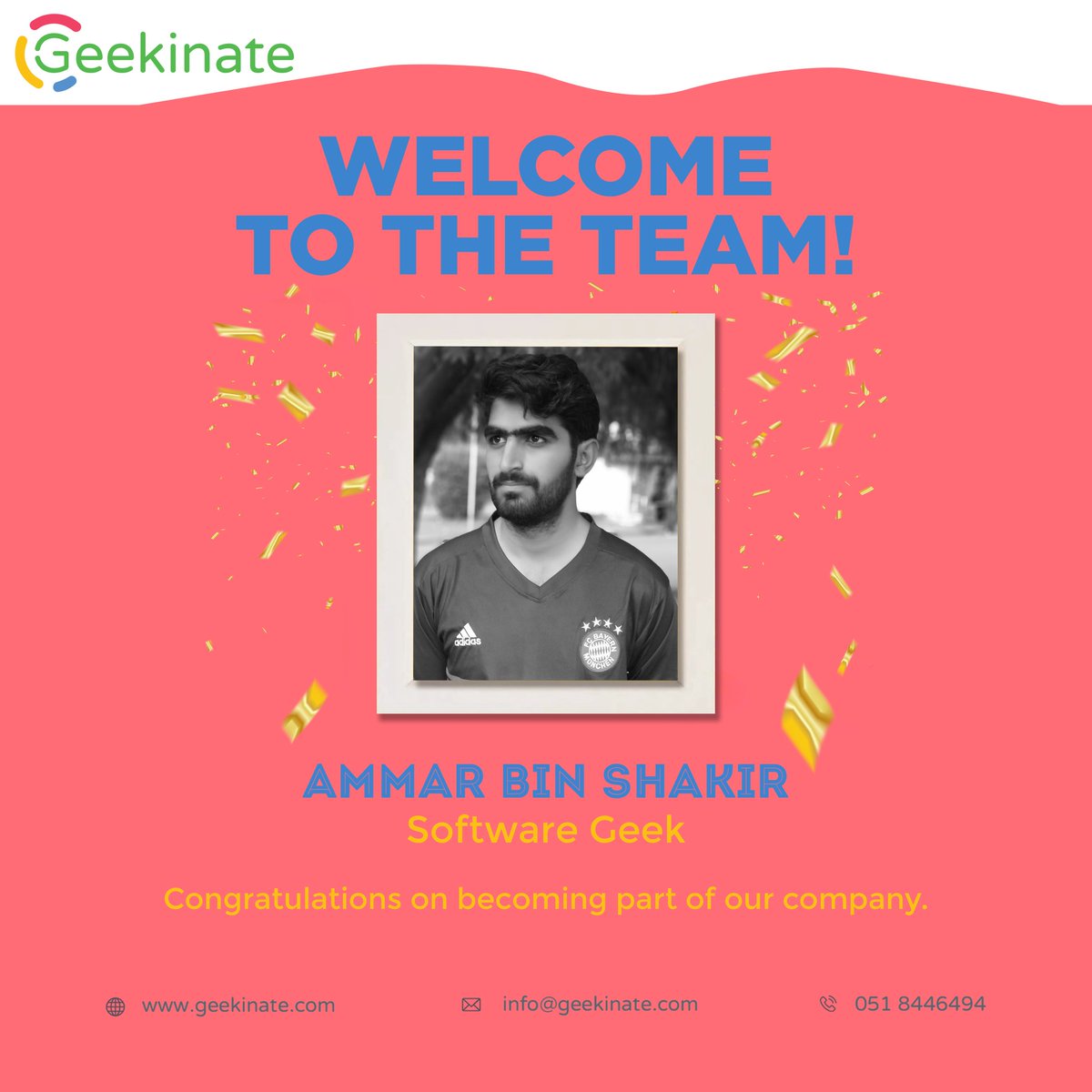 geekinate's tweet photo. Let's welcome another geek to the family.
Meet Ammar bin Shakir, who's a software engineer with expertise in React JS, Node JS and NoSQL Databases.
He likes TV shows and has interest in sports too.
Welcome to the family, Ammar.
Be very geek.
#geekfam #geekfamily #geekinate https://t.co/CHaQIFzKcp