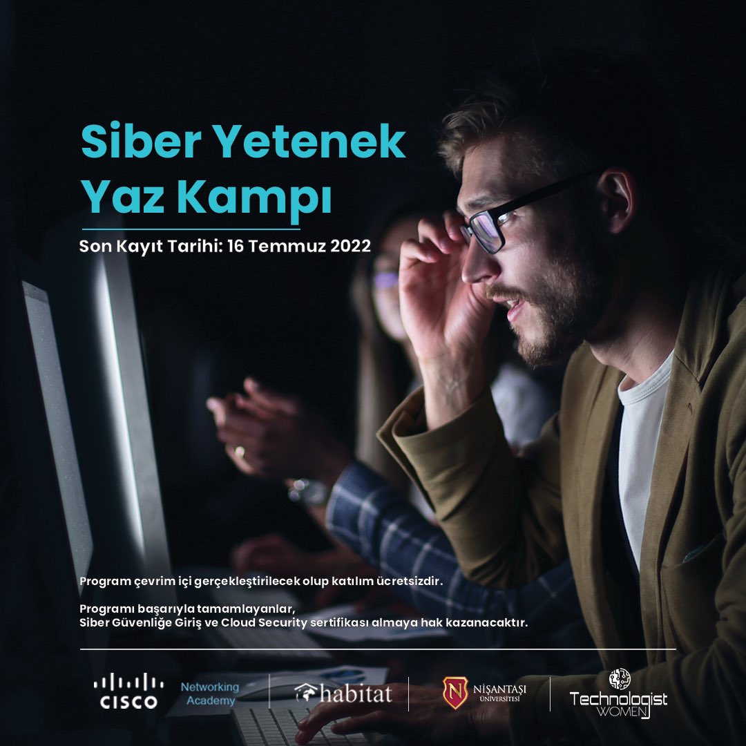 NisantasiEdu's tweet photo. “Siber Yetenek Yaz Kampı" çerçevesinde; Siber Güvenlik konusunda çalışmak isteyen yeteneklere yol haritası çizmek ve bu yeteneklerin Bulut Güvenliği alanında yetkinliklerini geliştirmek amaçlanmaktadır. 

Detaylar ve başvuru için https://t.co/uS2lwLGI2P tıklayınız. https://t.co/OzyTWAmCQz
