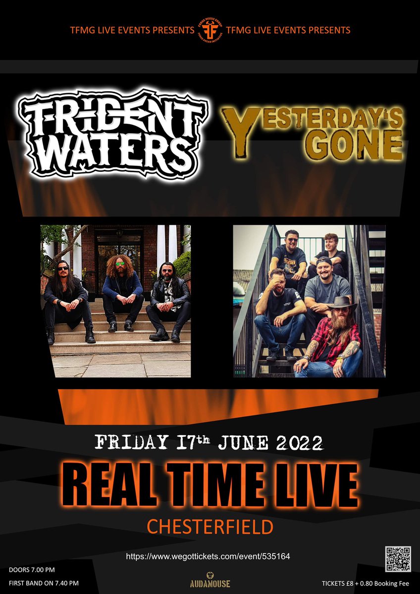 Yesterdays Gone and Trident Waters are going to blow the place apart at Real Time Live Chesterfield on Friday night ! These bands are simply superb and as tickets are only £8 you would be MAD to miss it wegottickets.com/event/535164