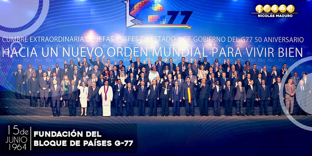 La necesidad de avanzar hacia un nuevo mundo con alternativas y oportunidades de crecimiento para todos los países, es impostergable. El G77 juega un papel fundamental en este reto. Mis saludos a los gobiernos y pueblos de esta organización, en su aniversario.
