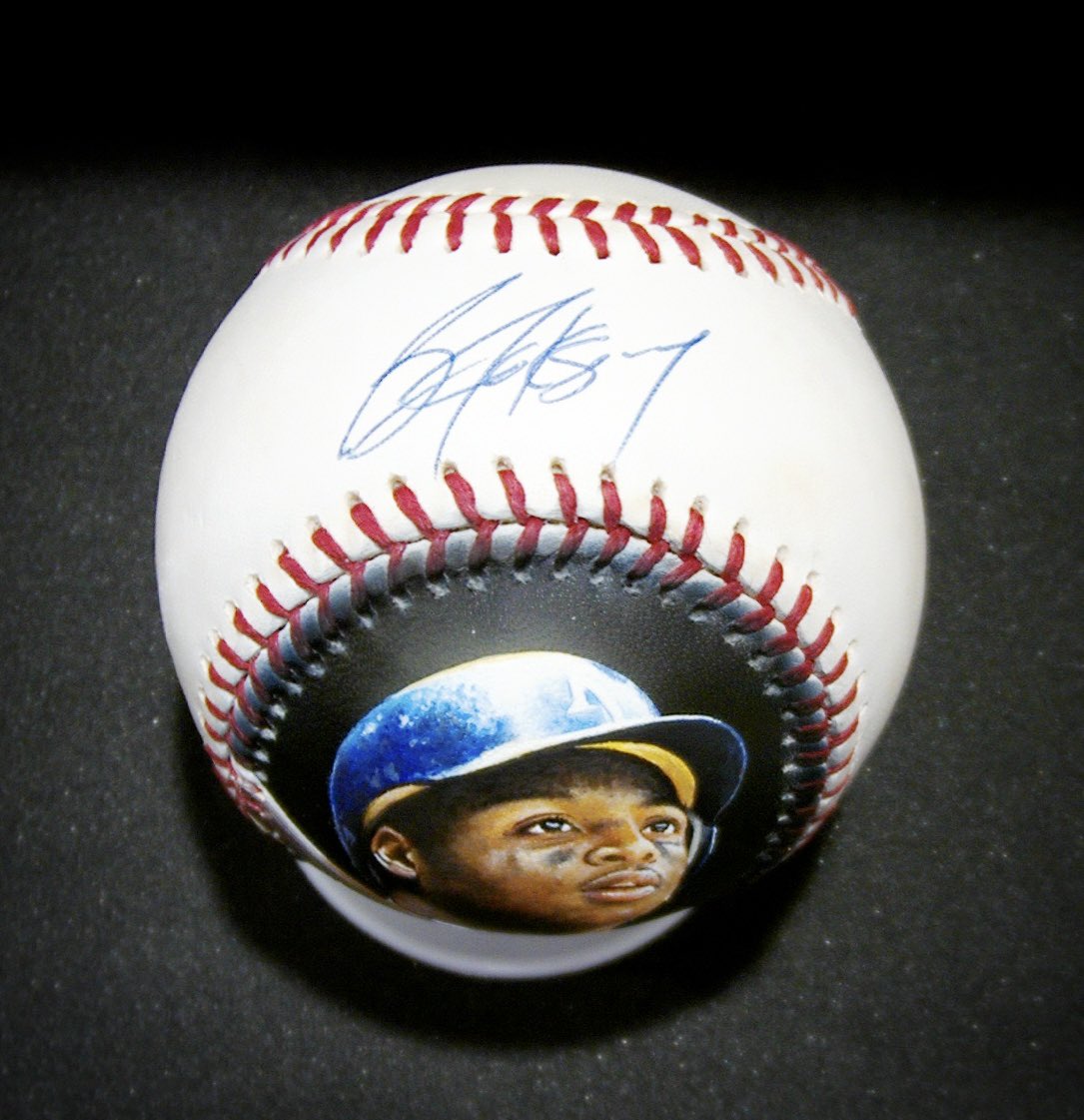jtroutpaintings's tweet photo. Finished this @BoJackson painted baseball.
This signed ball from my collection as a kid got PSA certified and some fresh paint added.
#bojackson #kansascityroyals #sportsart #paintedbaseballs #sportsartcollectible https://t.co/Qjm20TB9s6