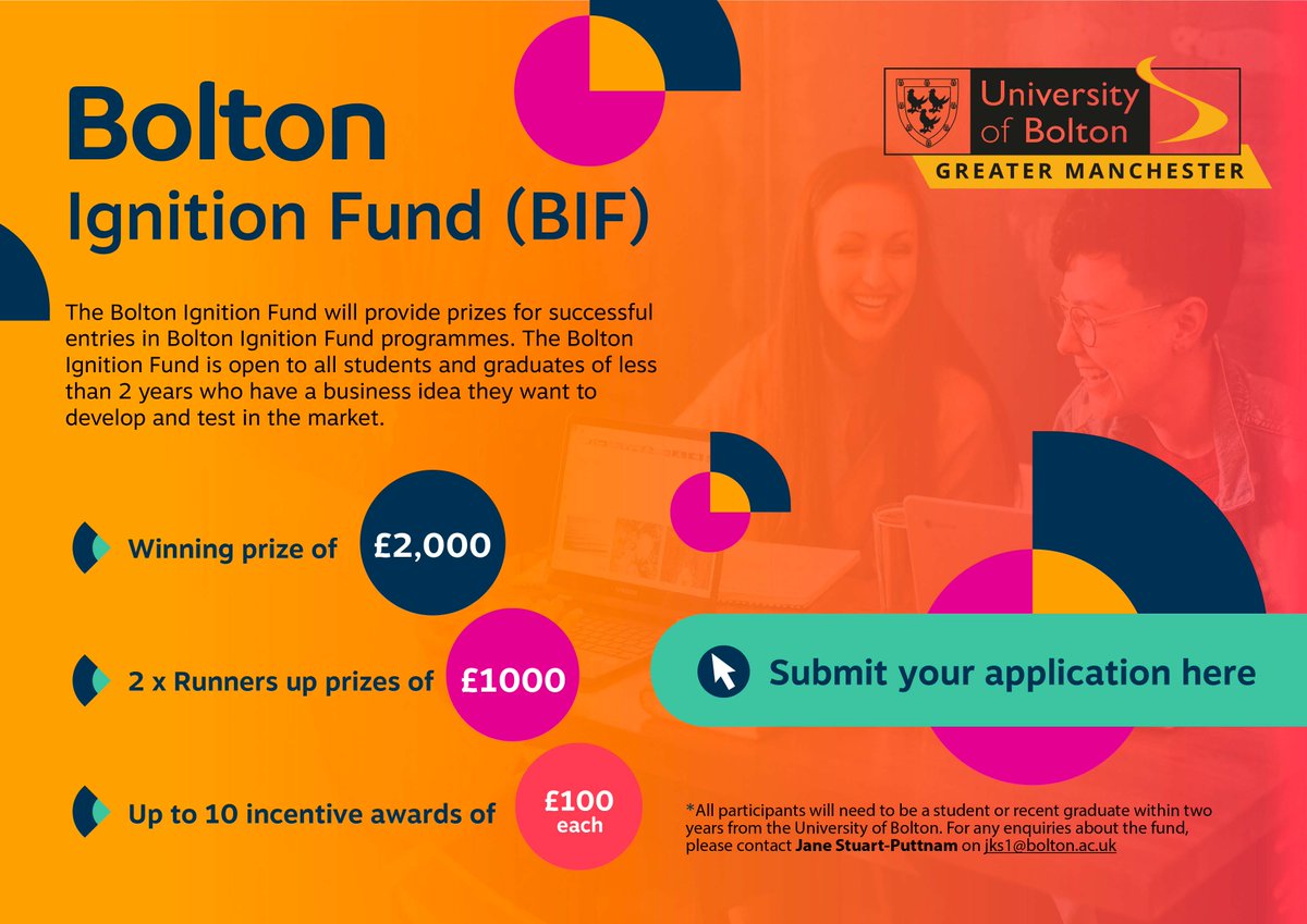 boltoncareers's tweet photo. LAUNCHING BOLTON IGNITION FUND

So you’re thinking about starting your own enterprise or you have some ideas to develop your existing early stage business?

Apply Here: https://t.co/zDxCSQ5dpq https://t.co/hnNA5okkN8