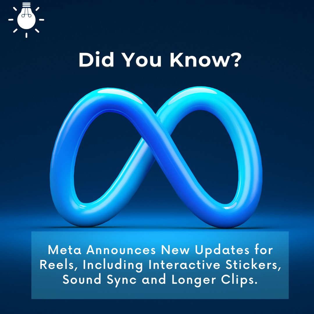 eSageIT's tweet photo. Meta Announces New Updates for Reels, Including Interactive Stickers, Sound Sync and Longer Clips. 
.
.
#meta #newupdate #reels #stickers #insatgram #digitalmarketing #updates #facebookmarketing #brandstrategy https://t.co/flN12jtBad